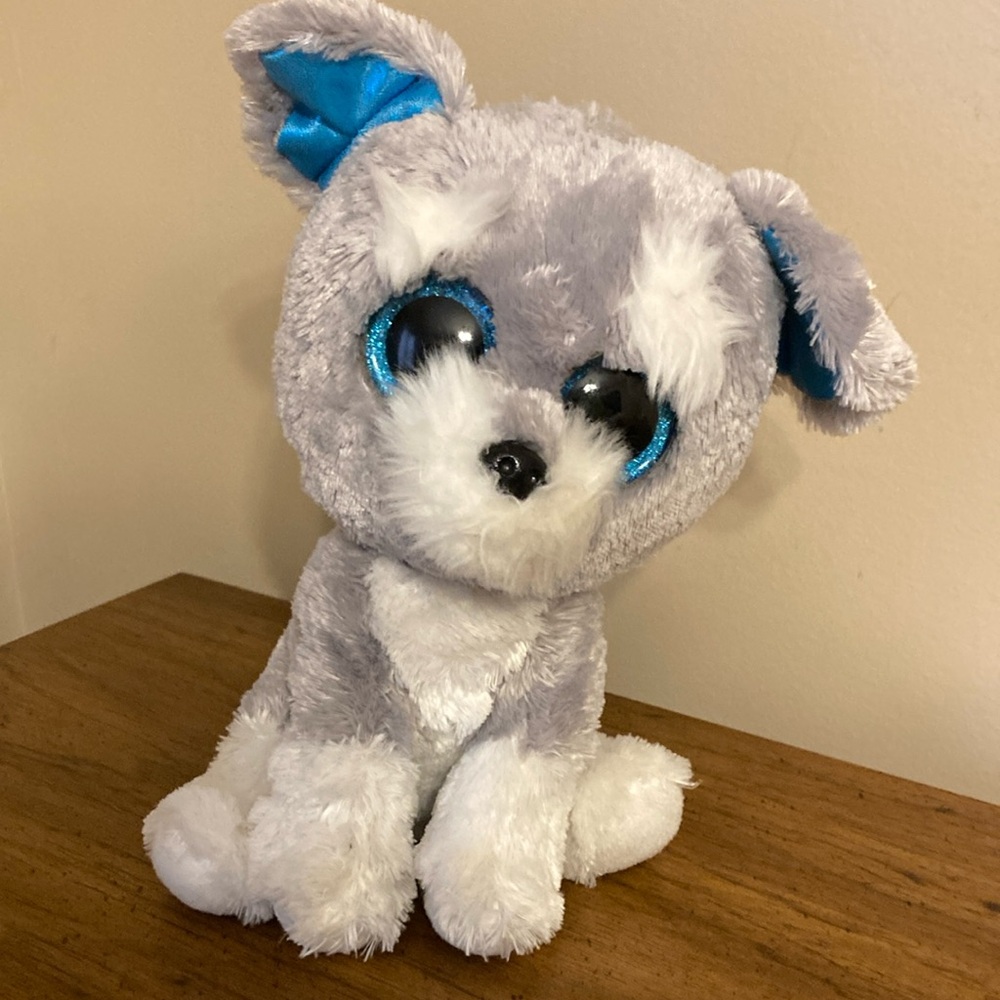 Ty “whiskers” stuffed dog with glittter blue eyes